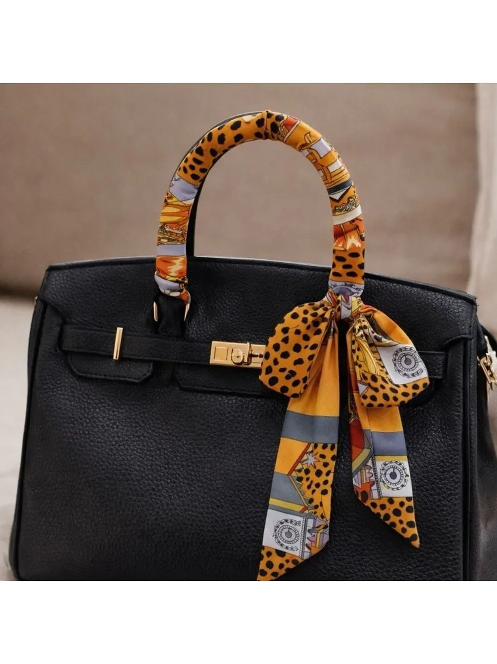 ORANGE LEOPARD CHEETAH PRINT SKINNY SCARF BAG HANDLE WRAP TIE PURSE HAIR RIBBON
